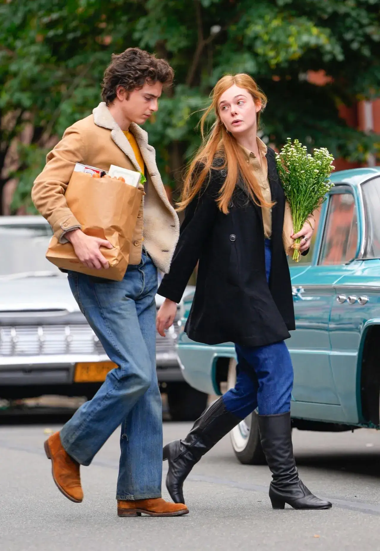 ELLE FANNING AND TIMOTHEE CHALAMET AT A COMPLETE UNKNOWN SET IN NEW JERSEY 6